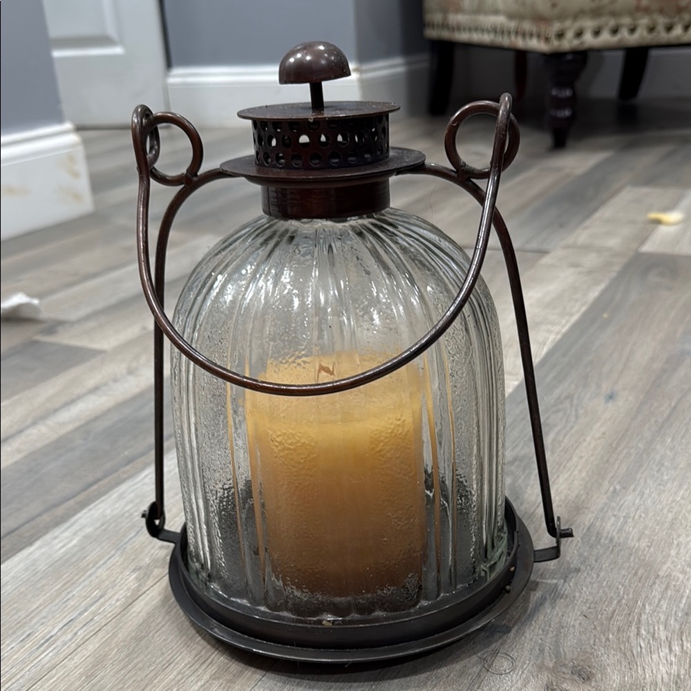 Rustic Brown Glass Lantern Candle Holder